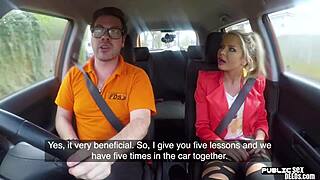 Busty Euro rides instructor on backseat! What a public show!