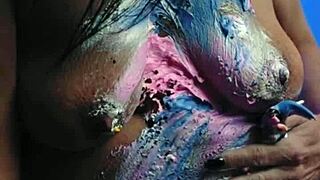 Messy Food Birthday Cake Girl Celebrates with Fun and Laughter.