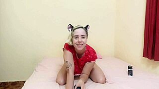 Masturbating with giant monster dildo deep inside