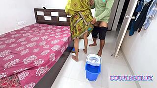husband sneaks behind oiling wife