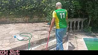 Guy cleans pool then fucks my ass