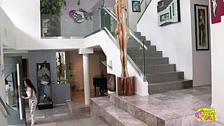 When housesitting gets boring brunette invites lesbian friend to get down and dirty 😏