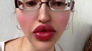 blonde with glasses and lipstick, huge fetish vibes in this long-haired russian scene