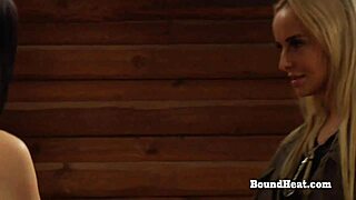 lesbian girl in handcuffs with big natural tits getting whipped hard