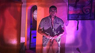slow hard masturbation of big muscular cock in striped style