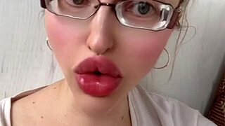 blonde with glasses and lipstick, huge fetish vibes in this long-haired russian scene