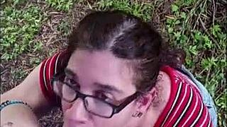 Nasty White Slut Sucks Big Black Cock Outside