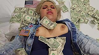 Blonde whore fucks. Fucking in exchange for dollars is her hobby.
