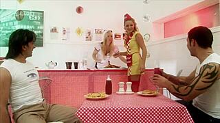 Milf waitresses Diana Gold and Eva Mercedes star in steamy FFMM foodie foursome