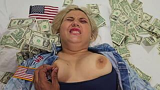 Blonde whore fucks. Fucking in exchange for dollars is her hobby.