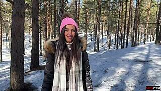I Let a Stranger Cum in My Pussy in a Winter Snowy Forest - Creampie
