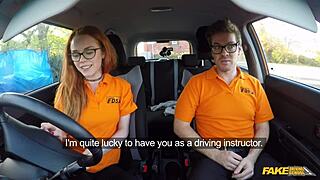 fake driving school: british ginger babe ella hughes gets her perfect pussy fucked hard during lesson