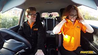 fake driving school: british ginger babe ella hughes gets her perfect pussy fucked hard during lesson