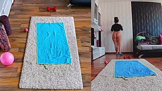 Naughty milf spreads ass during naked yoga workout