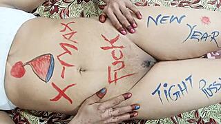 New year dildo fucks big ass in red gown!