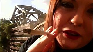 Sexy bbw Tina Snua smoking a cork cigarette with drifts, snap inhales, double pumping and nose exhales