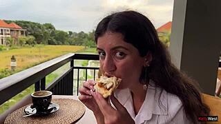 Eating Pizza With Cum On Face In Public Cafe