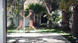 Housewife Blonde Enjoys Outdoor Time With Gardener