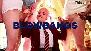 Two naughty students suck off their teacher and snowball cum in this wild classroom scene