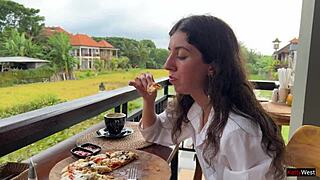 Eating Pizza With Cum On Face In Public Cafe