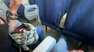 accidental sex on public train - handjob and cumshot with amateur milf