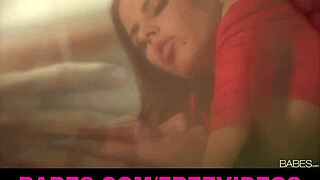 Busty brunette with perfect tits enjoys foreplay before doggystyle pounding