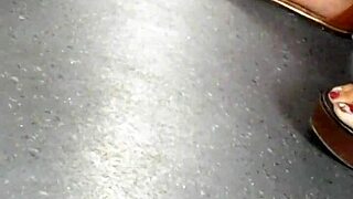 Mature Woman Conceals Her Feet in Candid Wedges and Sandals Shots