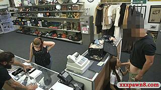 a stewardess gets screwed in a pawnshop's toilet during a quick hidden cam encounter