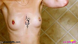 Cute teen blonde takes a refreshing shower