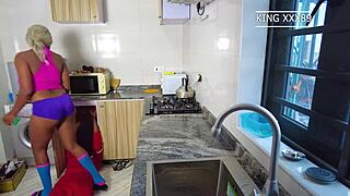 plumber gets seduced by housewife in kitchen for wild sex while husband is away