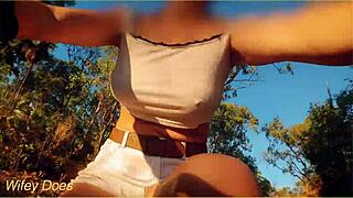 Amazing milf flashing her tits on public bike ride