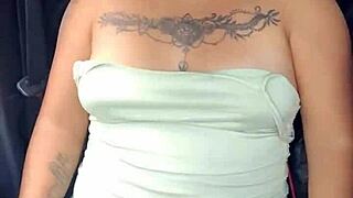 A Horny Latina Prostitute In The Car On The Highway Shows Her Natural Tits And Panties Under Lingerie.