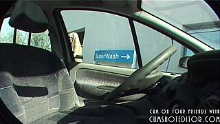 Young german amateur strips naked at the car wash