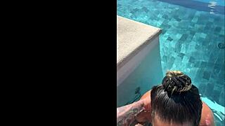 Amateur couple gives public blowjob at infinity pool in costa rica