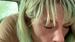 Hooker Sucks Cock in Backseat, Swallows Cum