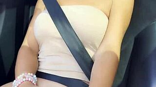 Amateur milf sitting on a co driver place and making naughty content on a public road