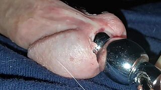 Jayq's sounding session with steel plug in penis and urethra stretching