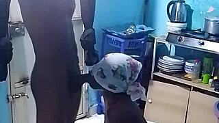 big tits ebony amateur gets fucked doggystyle in the kitchen with wet pussy