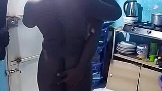 big tits ebony amateur gets fucked doggystyle in the kitchen with wet pussy