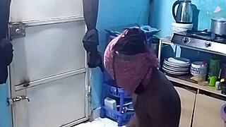 big tits ebony amateur gets fucked doggystyle in the kitchen with wet pussy