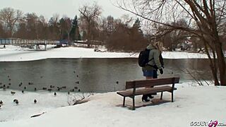 old guy seduces curvy nylon teen to fuck in the snow outdoors