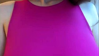 Stepmother sucks her big natural milky tits