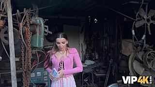 i feel so aroused fucking this european debtor in leather lingerie outdoors in the garden, her natural tits bouncing as she squirts