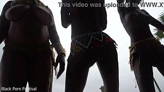 three african tribe witches dance for rain ritual