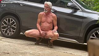 Nakedman15 says, 'Watch me masturbate in public, flashing my cock and reaching orgasm outdoors.'