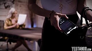 Desperate Blonde Fucks Big Tits Lesbian Interviewer To Land Job