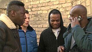 horny slut dives into interracial gangbang ass fucking