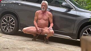 Nakedman15 says, 'Watch me masturbate in public, flashing my cock and reaching orgasm outdoors.'