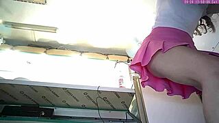 Dumb 18 yo bitch in pink mini skirt hidden voyeur camera upskirt