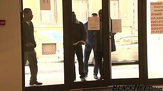 horny slut dives into interracial gangbang ass fucking